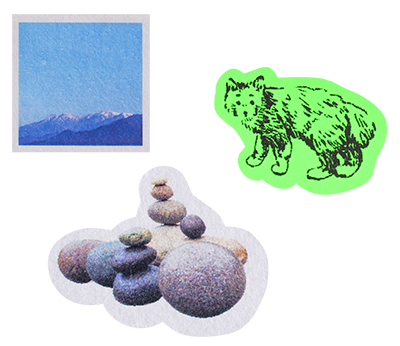 正方形のシール、石の形のシール、動物の形の蛍光グリーンのシール