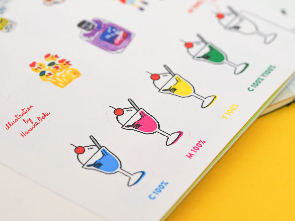 写真：5色のクリームソーダ シールの色見本。