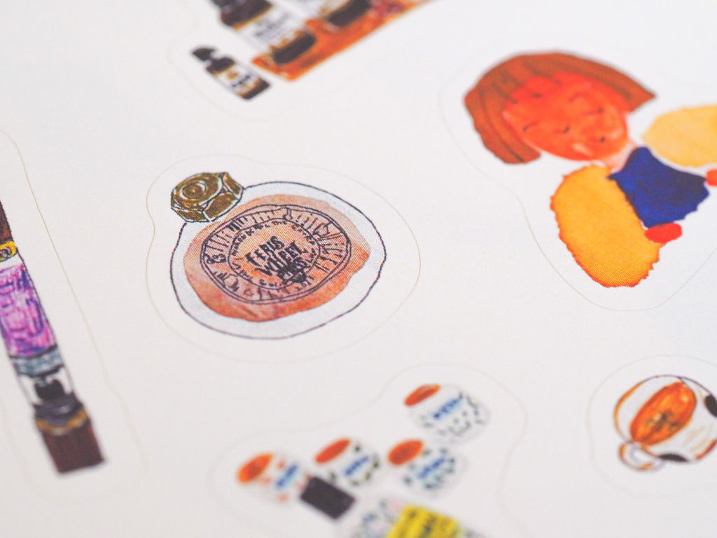 写真：インクや万年筆などのイラストのシール